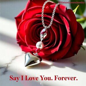 Chunky Flashy Heart Necklace ~ Beaded Pendant & Ornate Chain! Mom or Lovers Gift